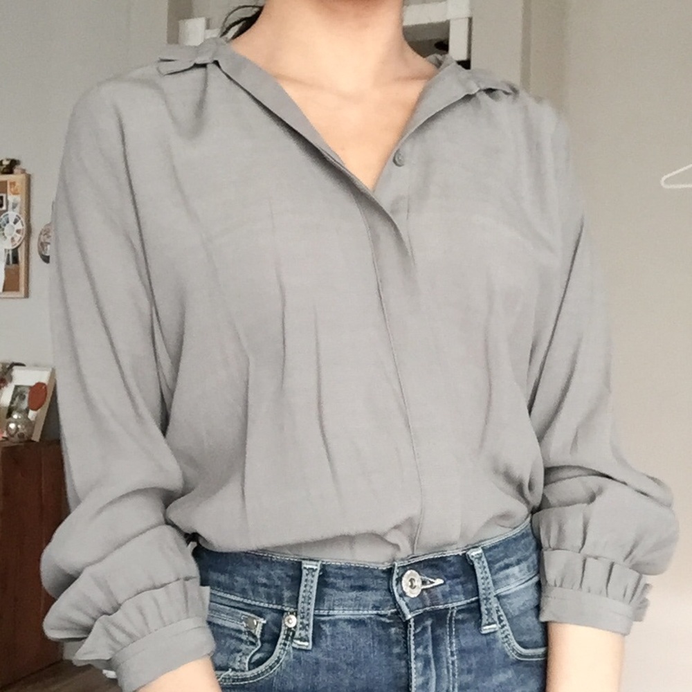 Ann Taylor Grey Button Up Blouse